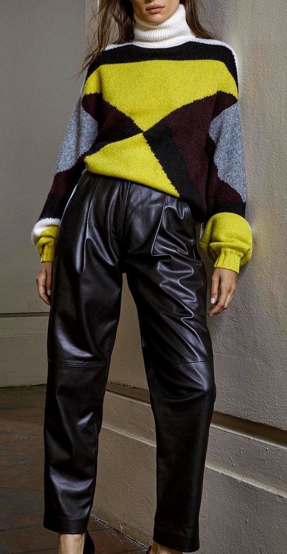 Black Leather Pants Add a Pop of Color