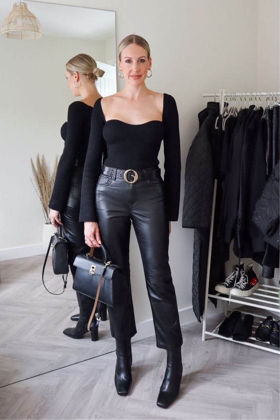 Black Leather Pants With a Slouchy Sweater