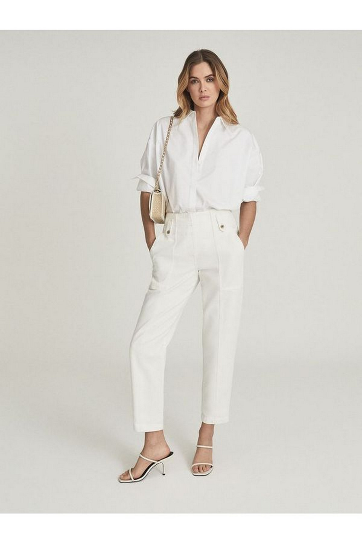 White Button- Up Relaxed Trousers